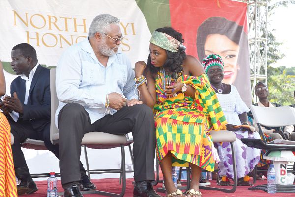  Former President J.J. Rawlings  interacting with Ms Joycelyn Tetteh at the durbar. Picture: EMMANUEL QUAYE