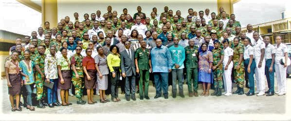 Prof. Samuel Nii Odai with the senior military officers, management of the university and the student officers after the orientation
