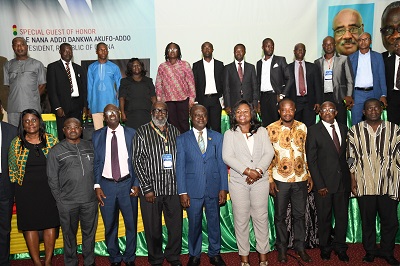 Prof. George Gyan-Baffour (5th left), Minister for Planning, with some Internal Audit board members and auditors of various institutions after the opening session of the Annual Internal Audit conference. Picture: EBOW HANSON