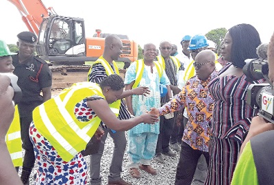 President Akufo-Addo interacting with workers at the Tono Irrigation Project