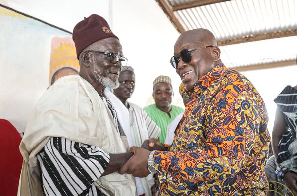 Naba Asigri Abugrago Azoka II, the Paramount Chief of the Bawku Traditional Area, welcoming President Nana Addo Dankwa Akufo-Addo to his palace