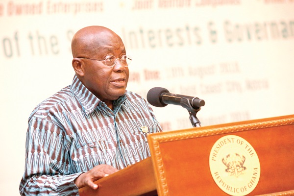 President Nana Addo Dankwa Akufo-Addo (right) addressing participants in the Policy and Governance Forum in Accra yesterday. Pictures: SAMUEL TEI ADANO 