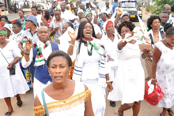  Ms Rita Odoley Sowah (arrowed) with some supporters when she filed her nomination forms earlier last month. Picture: NII MARTEY M. BOTCHWAY