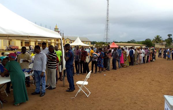NDC delegatesin the Sunyani East Constituency lined up to cast their votes