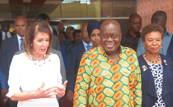 President Akufo-Addo and Ms Nancy Pelosi (1st left) when the latter visited Ghana