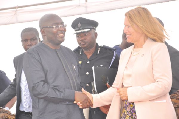 Vice-President Dr Mahamudu Bawumia (left) exchanging pleasantries with Ms Grete Rafemo, the UN Under-Secretary-General and Executive Director, at Afuaman. Pictures: SAMUEL TEI ADANO