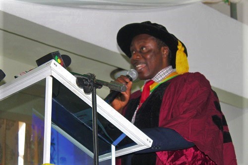 Prof Adinkrah-Appiah (right), addressing the matriculation ceremony