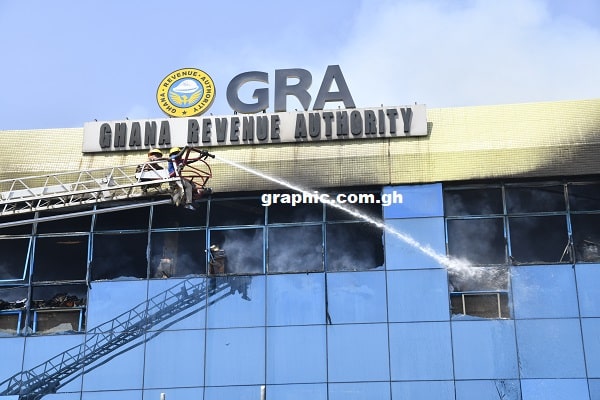 Flashback: Fire gutted the Head Office Annex of the GRA, known as the VAT House, along the Ring Road Central, near the Kwame Nkrumah Interchange, on December 1, this year, leaving the top floor of the two-storey building ravaged