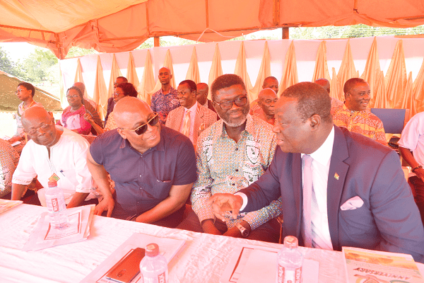  Mr Kwesi Amoako Atta (right) interacting with Dr Alfred Korlie Matey (2nd left) and some invited guests at the event 