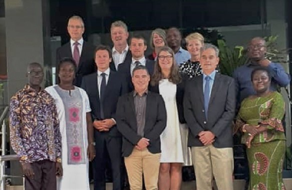  Mr Martin Renaud (middle), the Global Chief Marketing Officer of Mondelez International; Mrs Yaa Peprah Amekudzi (right), Head of Cocoa Life Programme in Ghana, and the  delegation from the USA