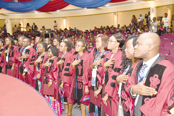 The newly inducted doctors swearing the Hippocratic Oath during the 16th Annual General and Scientific Meeting of the Ghana College of Physicians and Surgeons. 