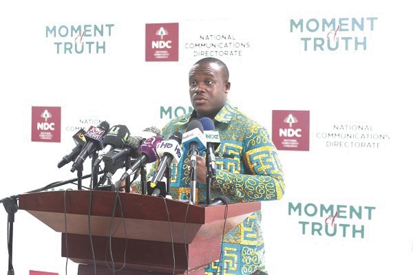 Mr Samuel Nartey George, speaking at the NDC ‘Moment of Truth’ series. 
