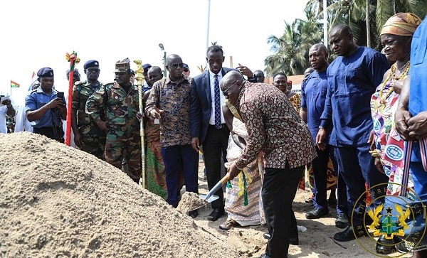 President Akufo-Addo cutting the sod for the construction of a Forward Operating Base at Ezilinbo