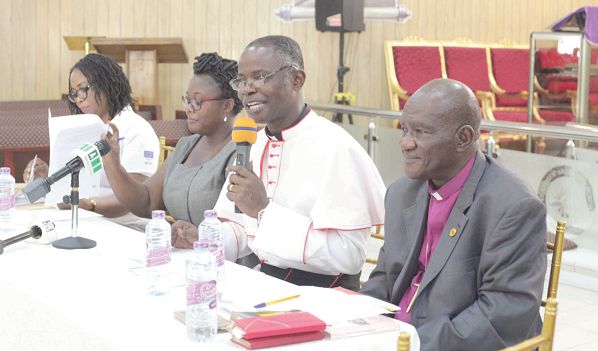  Rev. Canon Okaijah Bortier (right), Chairman of IPDC, speaking at the function. Picture: INNOCENT K.OWUSU