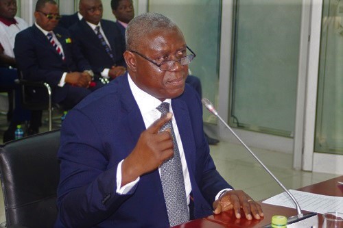 Justice Anin Yeboah, Chief Justice nominee, answering questions at the Appointments Committee of Parliament in Accra. Picture: GABRIEL AHIABOR