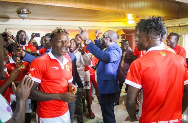 GFA President Kurt Okraku shares in the joys of Asante Kotoko after they won the President Cup by defeating rivals Hearts of Oak