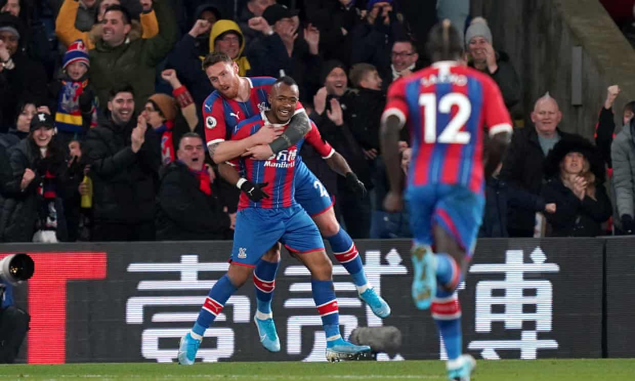 Jordan Ayew is congratulated after his superb late goal saw Crystal Palace take all three points against West Ham. Photograph: John Walton/PA