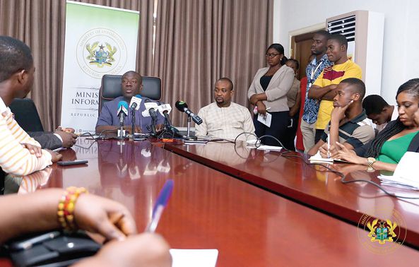  Mr Kojo Oppong Nkrumah (left), Minister of Information, addressing the media