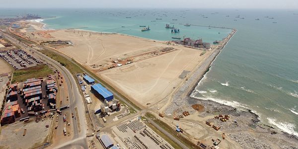Aerial view of the expansion project ongoing at the Tema Port