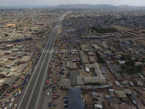 An aerial view of Kasoa [from the toll booth towards the overpass]