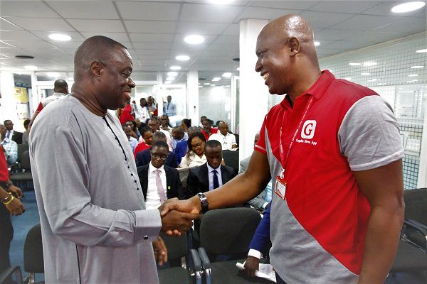Dr Mohammed Ibrahim Awal (left), interacting with Mr Ato Afful.  Picture by SAMUEL TEI ADANO