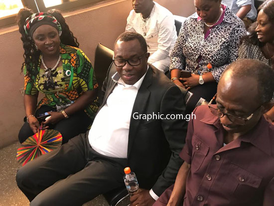 NDC National Chairman Samuel Ofosu Ampofo (middle) surrounded by Johnson Asiedu Nketiah (right) NDC General Secretary and Hannah Bissiw, NDC Women's Organiser. This was when he reported at the CID headquarters on the first day he was invited in connection with this case.
