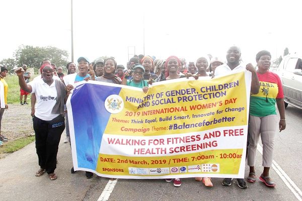 Staff of the Ministry of Gender, Children and Social Protection and some other invited guests on a health walk. Picture: Maxwell Ocloo