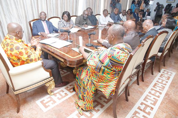  President Nana Akufo-Addo (left) speaking at the meeting with members of the Council of State at the Jubilee House in Accra. Picture: SAMUEL TEI ADANO