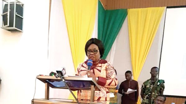 Mrs Mavis Kitcher (inset) addressing the annual women’s conference of technical students at the Koforidua Techinical University