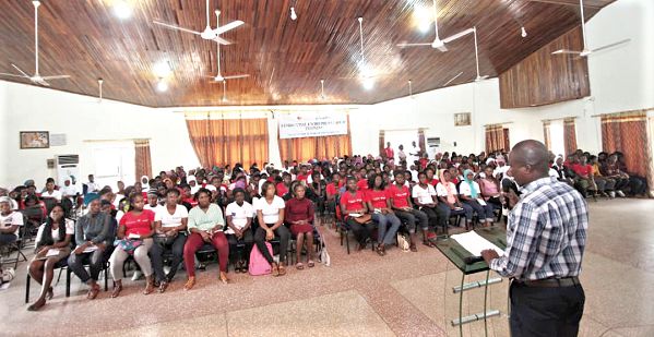 Mr John Ali (standing), National Executive Director of CAMFED, Ghana addressing the participants at the closing ceremony