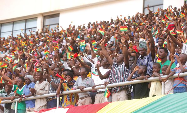 Cheering Ghanaians at the Aliu Mahama Sports Stadium. Picture: SAMUEL TEI ADANO