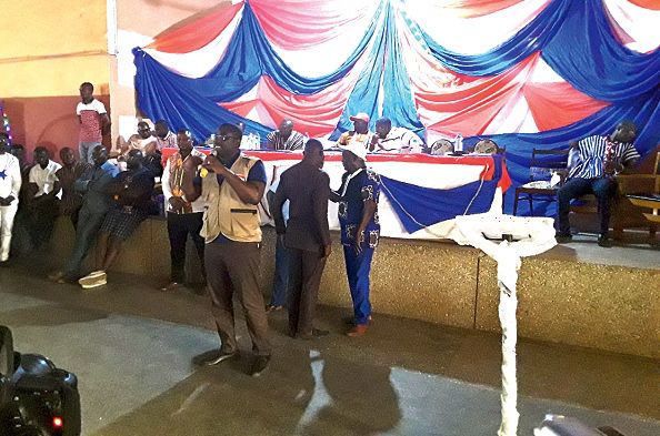  Mr Sammy Awuku (with mic) addressing members of the party