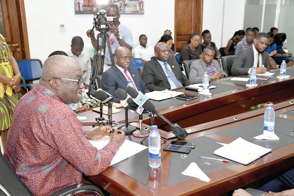 Mr Kofi Adda (left), addressing the media. Picture: EBOW HANSON