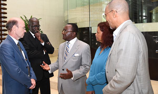 Dr Owusu Afriyie Akoto (middle), the Minister of Agriculture, interacting with some participants in the opening session of the WFP Country Directors meeting held in Accra. With them is Mr Abdou Dieng (2nd left), the Regional Director of the WFP. Picture: EBOW HANSON