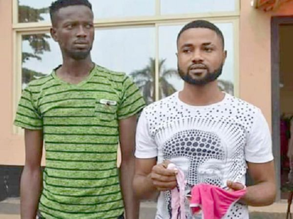 The two men, Bright Adjei (left) and Douglas Owusu’s picture has gone viral on Social Media for stealing panties for money ritual.