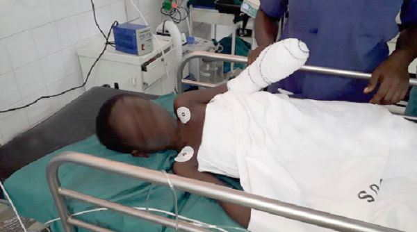 The 10-year-old boy receiving  medical attention at the Cape Coast Teaching Hospital