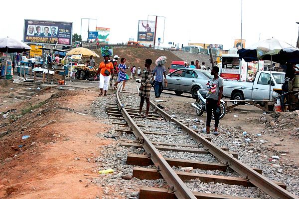 Encroachers on a portion of the rail line at Alajo in Accra