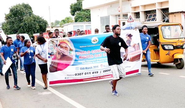 Comedian Efo Gassor leading a procession in Ho ahead of the road show there