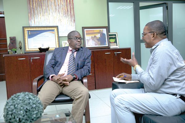 Mr Kobby Asmah (right), seeking clarification from Mr Alban Bagbin during the interview. Picture: DOUGLAS ANANE-FRIMPONG