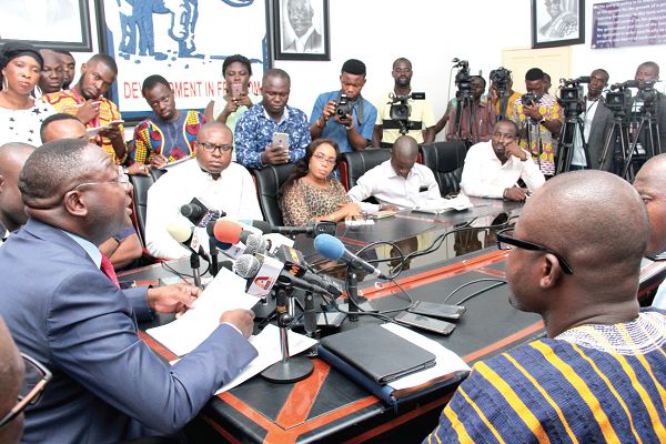 Mr Yaw Buabeng Asamoah, Director of Communications NPP, addressing the press Picture: BENEDICT OBUOBI