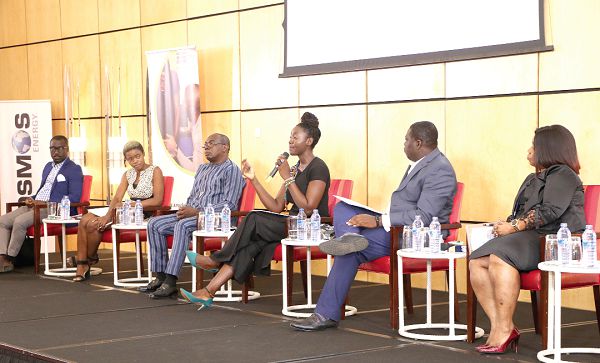 Ms Ewura Abena Agyemang (3rd right), one of the panallists who schooled the contestants on entrepreneurship