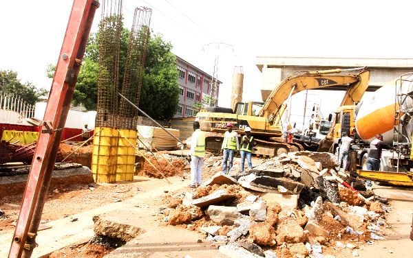 Work was ongoing, on the Madina Zongo Junction footbridge at the time of the Graphic visit. Picture: Maxwell Ocloo