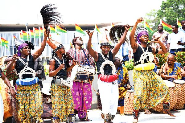 A cultural display by the Ghana Dance Ensemble to herald the State of the Nation Address in Accra. Picture: EBOW HANSON