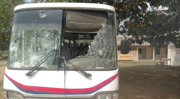 A damaged vehicle belonging to the SRC