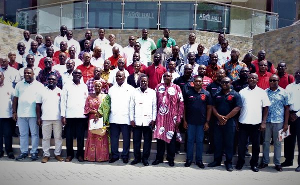 Mr Manfred Barton Oduro (arrowed), with  Captain Paul Fordjoe (5th left), members of MOBA and other dignitaries who attended the conference in Accra