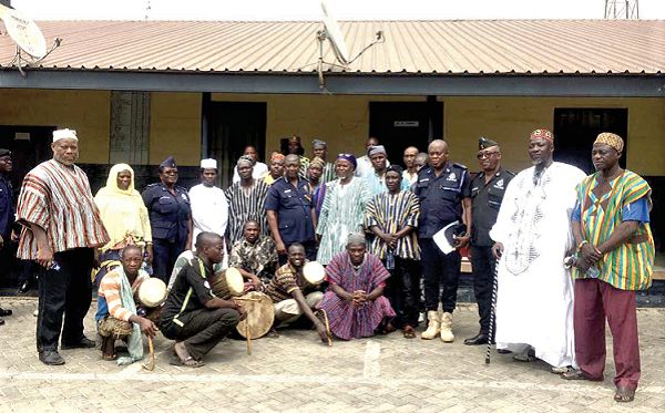  The 16 chiefs of the ethnic groups at Old Fadama in Accra, with DCOP Mr Patrick Adusei Sarpong and other police officers after the meeting