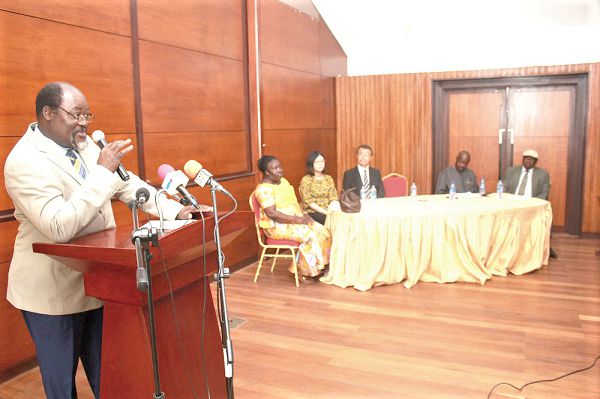 Prof. Abraham K. Anang (inset), the Director of the Noguchi Memorial Institute for Medical Research, speaking at the opening session of the training programme. Picture: NII MARTEY M. BOTCHWAY