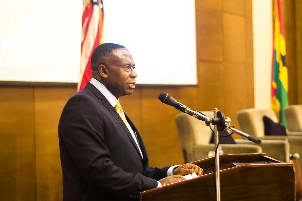  Mr Joe Mensah, President of AMCHAM, Ghana, speaking at the  AMCHAM maiden breakfast meeting in Accra