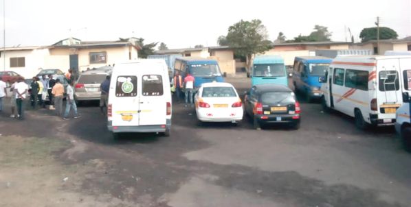 Some of the commercial buses that were impounded by the Ashaiman Police MTTD
