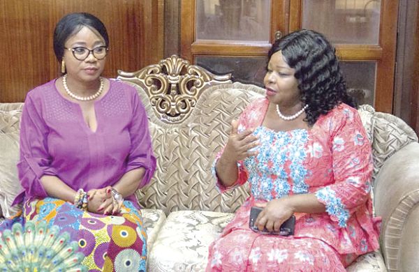  President of Breast Care International (BCI), Dr Beatrice Wiafe Addai (right)  in a chat with Mrs Cynthia Morrison, the Minister of Gender, Children and Social Protection